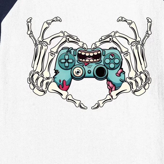 Skeleton Hand Heart Video Games Controller Costume Halloween Gift Baseball Sleeve Shirt