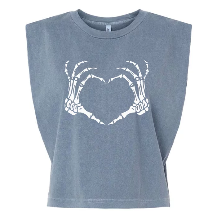 Skeleton Hands Heart Sign Shirts Retro Halloween Garment-Dyed Women's Muscle Tee