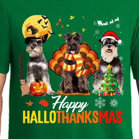 Schnauzer Happy Hallothanksmas Halloween Thanksgiving Xmas Pajama Set