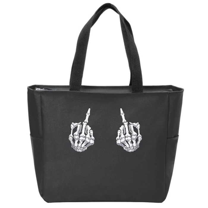 skeleton hand halloween bones middle finger skull Zip Tote Bag