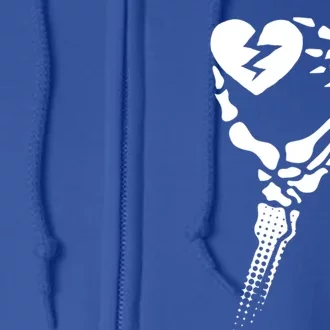 Skeleton Hand Holding Broken Heart Meaningful Gift Full Zip Hoodie