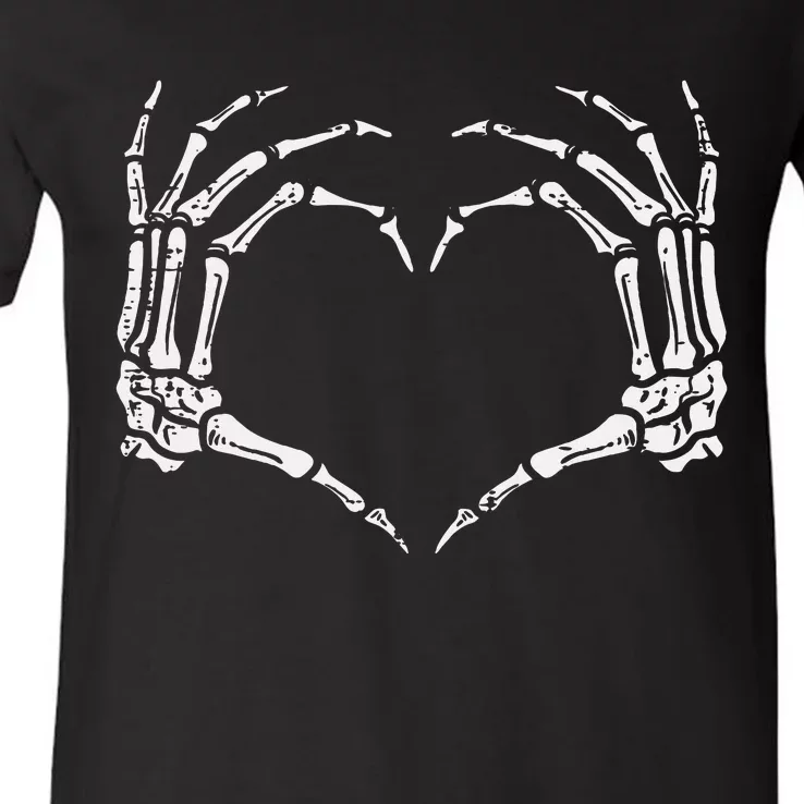 Skeleton Hands Heart Sign Retro Halloween Costume V-Neck T-Shirt