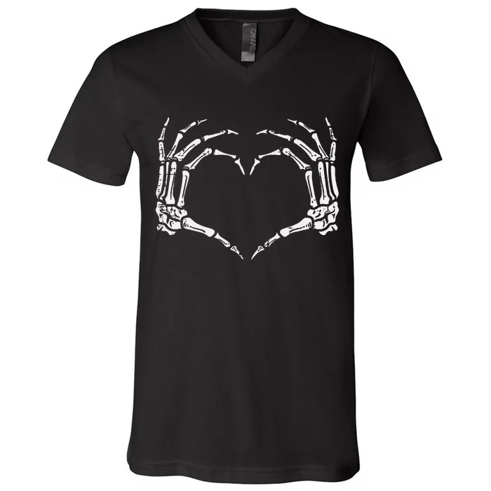 Skeleton Hands Heart Sign Retro Halloween Costume V-Neck T-Shirt