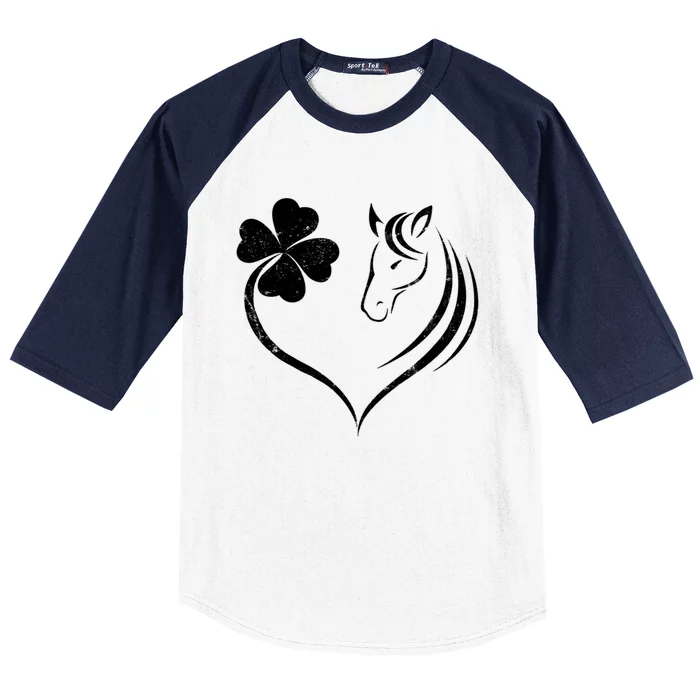 Shamrock Heart Horse Clover St Patricks Day Horseback Riding Meaningful Gift Baseball Sleeve Shirt