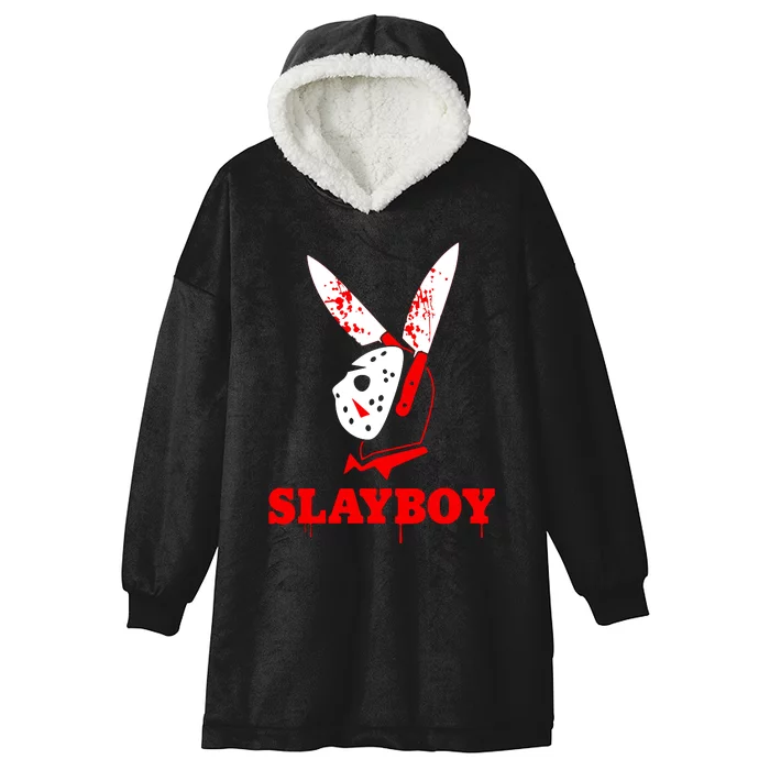 Scary Halloween Horror Slay Boy Hockey Mask Parody Hooded Wearable Blanket