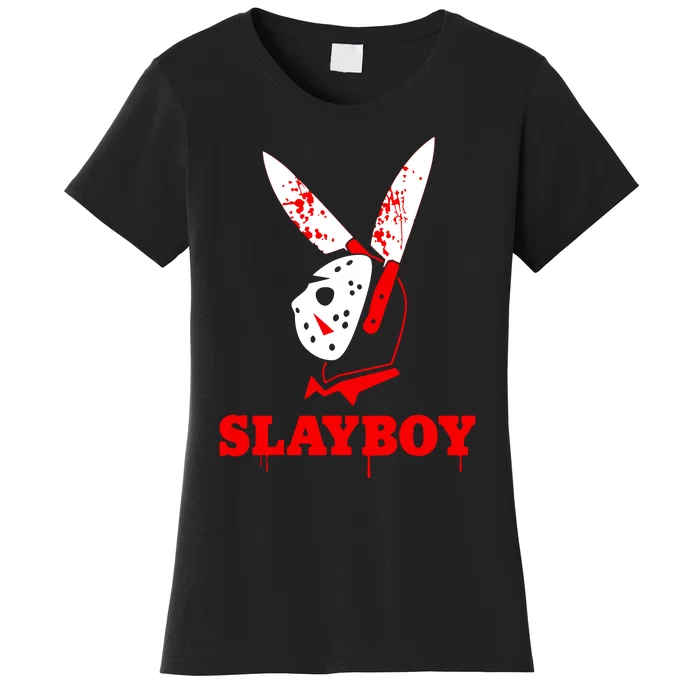 Scary Halloween Horror Slay Boy Hockey Mask Parody Women's T-Shirt