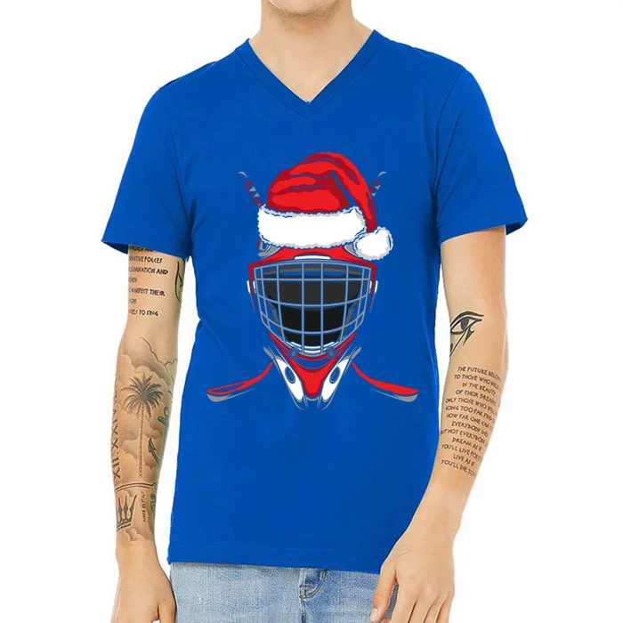 Santa Hat Hockey Sport Christmas Ice Hockey Player Great Gift V-Neck T-Shirt