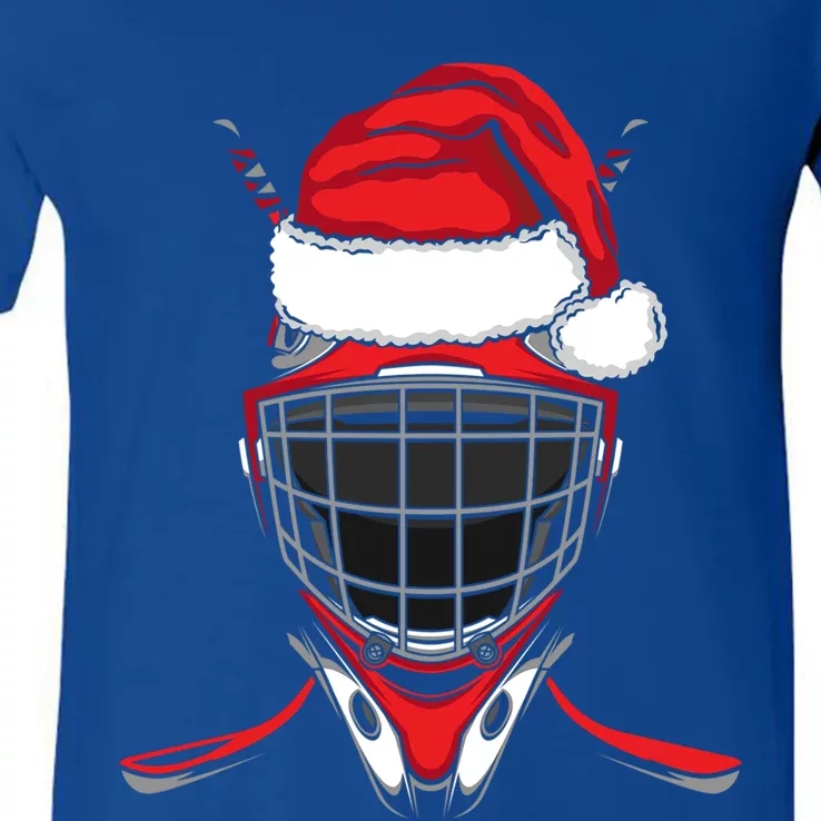 Santa Hat Hockey Sport Christmas Ice Hockey Player Great Gift V-Neck T-Shirt