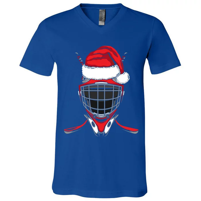 Santa Hat Hockey Sport Christmas Ice Hockey Player Great Gift V-Neck T-Shirt