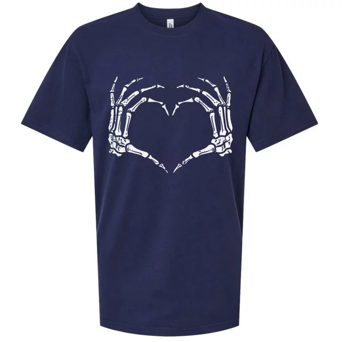 Skeleton Hands Heart Sign Retro Halloween Costume Sueded Cloud Jersey T-Shirt