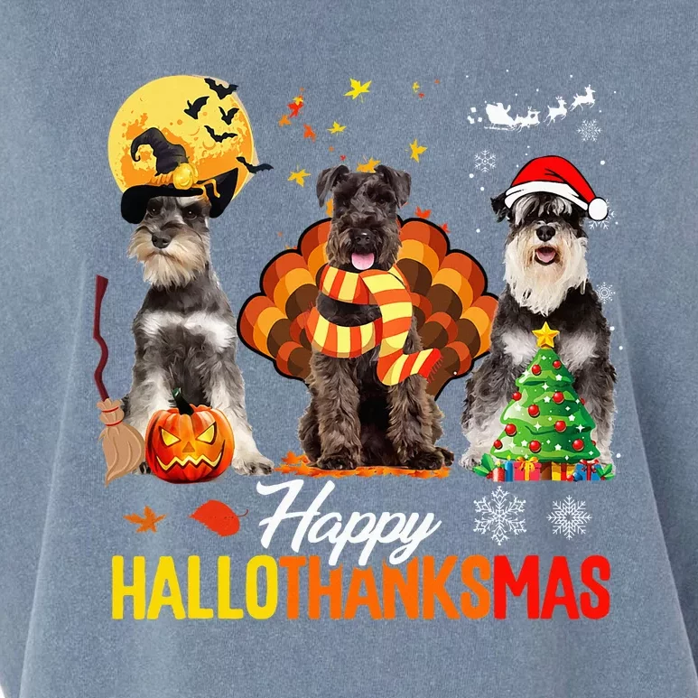 Schnauzer Happy Hallothanksmas Halloween Thanksgiving Xmas Garment-Dyed Women's Muscle Tee