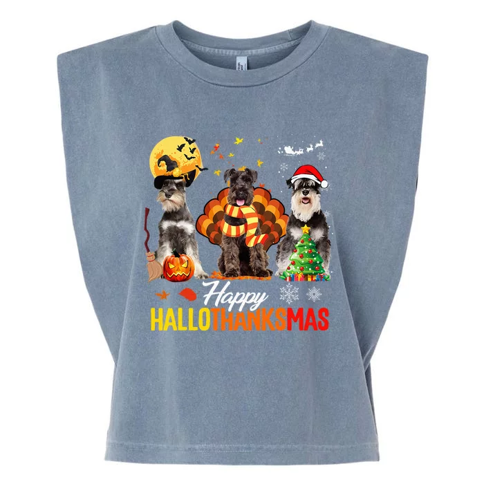 Schnauzer Happy Hallothanksmas Halloween Thanksgiving Xmas Garment-Dyed Women's Muscle Tee