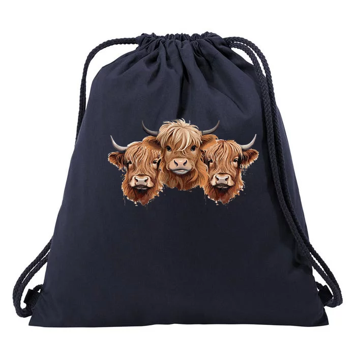 Scottish Hairy Highland Cows Apparel Coos Family Fun Drawstring Bag