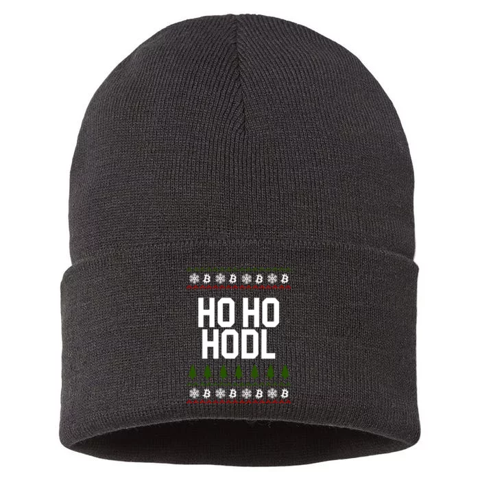 Santa Ho Ho Hodl Funny Crypto Ugly Christmas Sustainable Knit Beanie