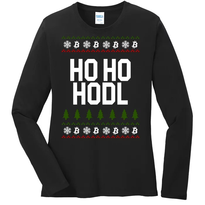 Santa Ho Ho Hodl Funny Crypto Ugly Christmas Ladies Long Sleeve Shirt