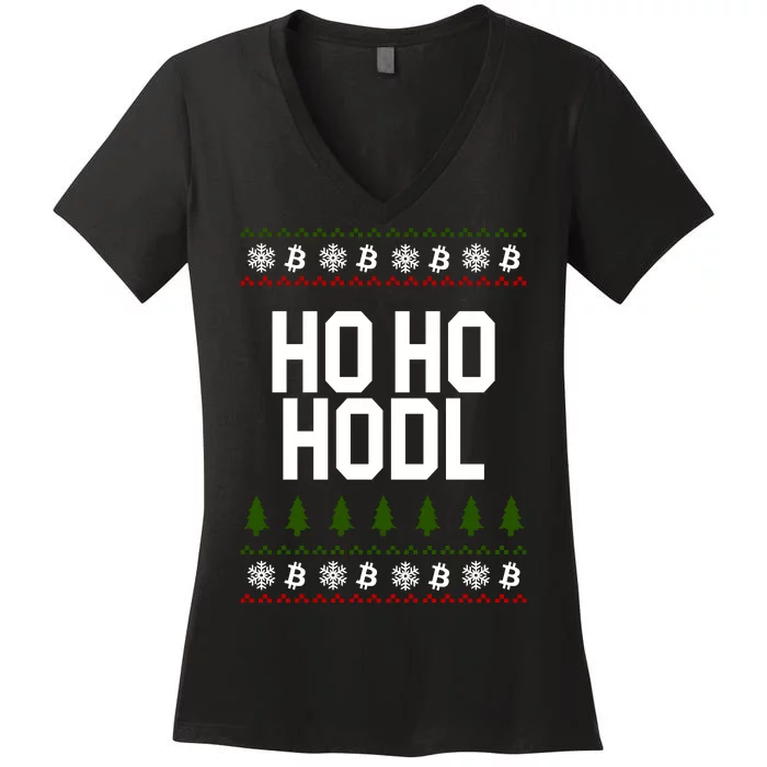 Santa Ho Ho Hodl Funny Crypto Ugly Christmas Women's V-Neck T-Shirt