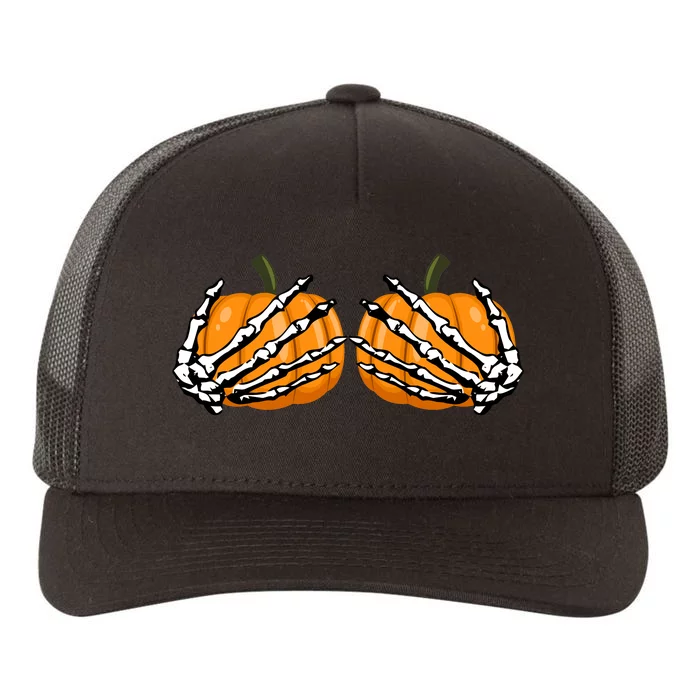 Skeleton Hands Holding Pumpkin Tits Yupoong Adult 5-Panel Trucker Hat