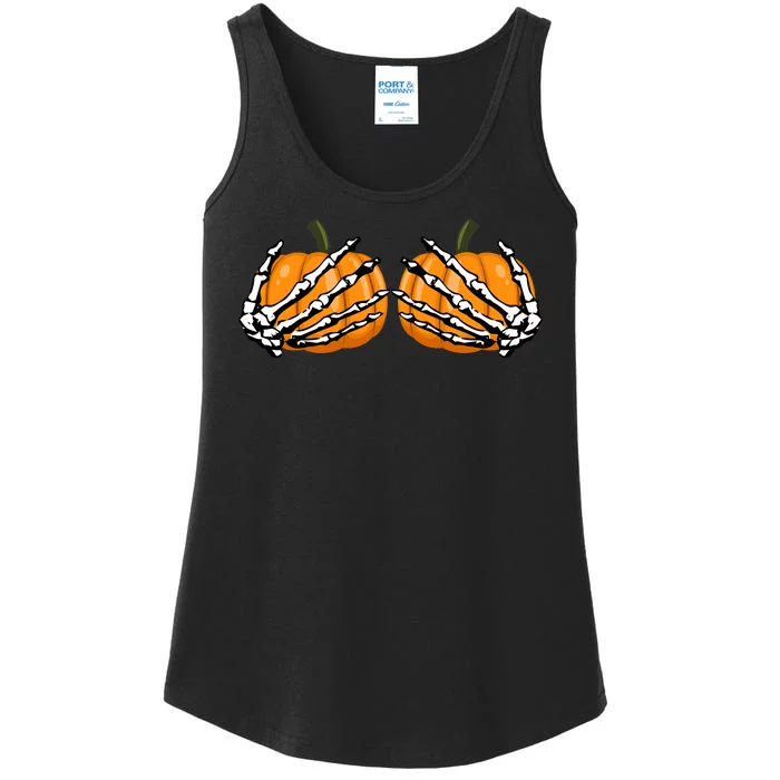 Skeleton Hands Holding Pumpkin Tits Ladies Essential Tank