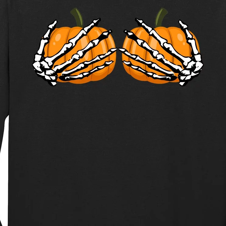 Skeleton Hands Holding Pumpkin Tits Tall Long Sleeve T-Shirt