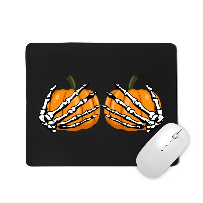 Skeleton Hands Holding Pumpkin Tits Mousepad