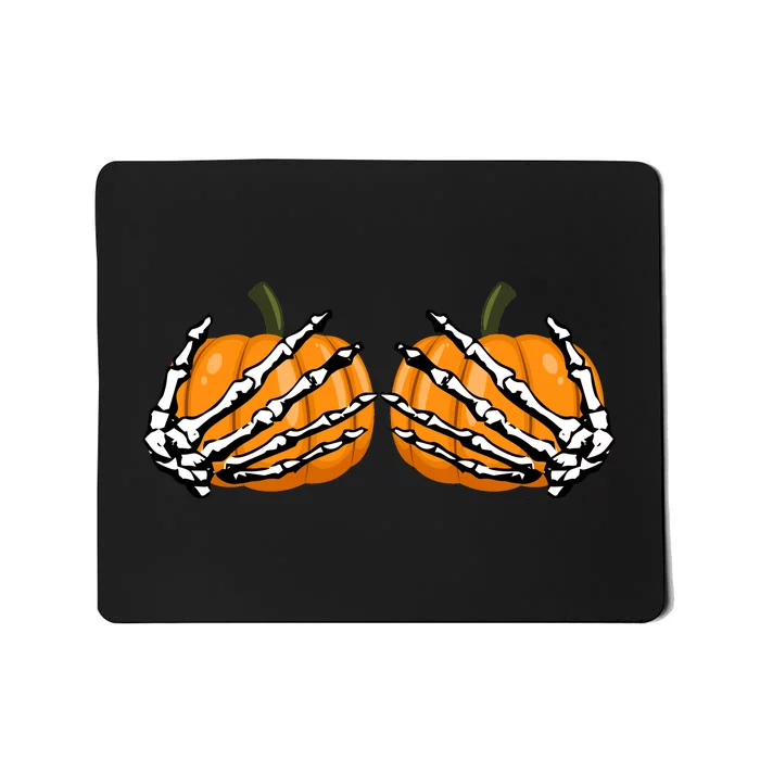 Skeleton Hands Holding Pumpkin Tits Mousepad