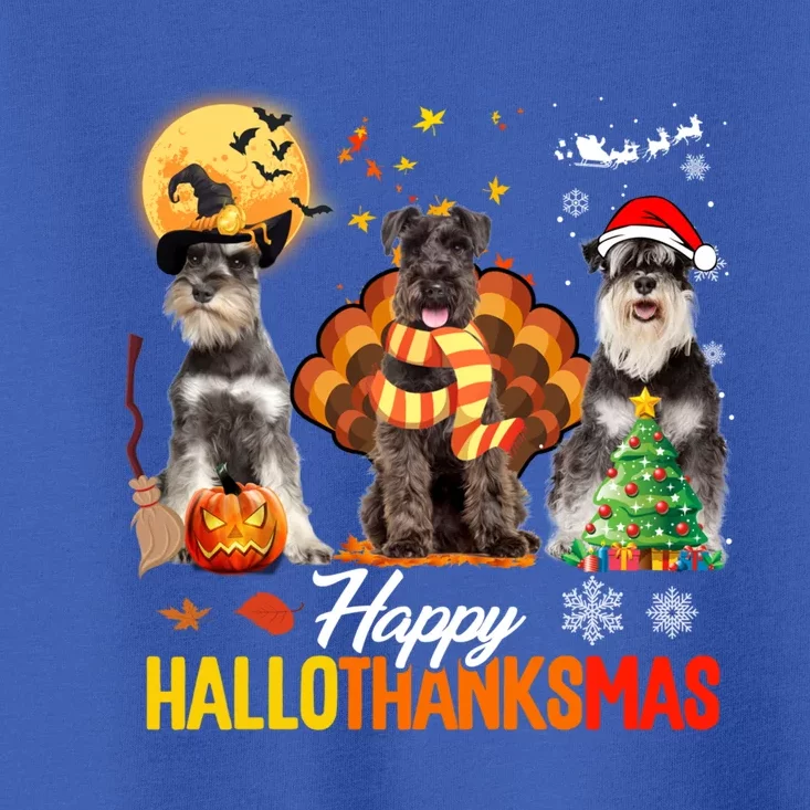 Schnauzer Happy Hallothanksmas Halloween Thanksgiving Xmas Cool Gift Toddler T-Shirt