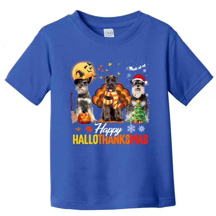 Schnauzer Happy Hallothanksmas Halloween Thanksgiving Xmas Cool Gift Toddler T-Shirt