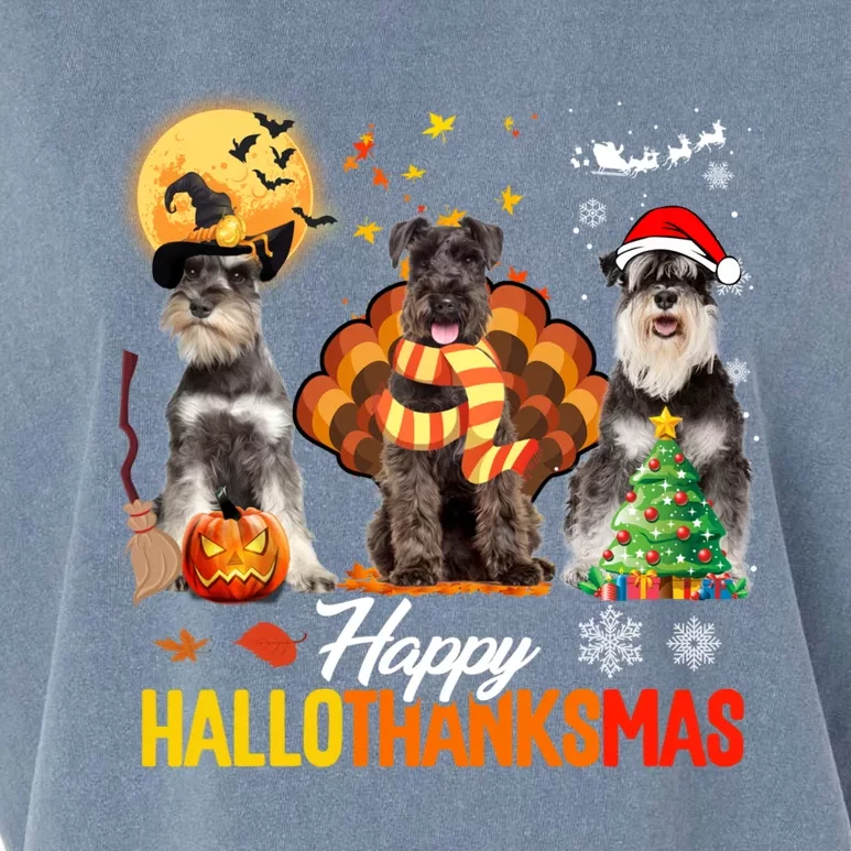 Schnauzer Happy Hallothanksmas Halloween Thanksgiving Xmas Cool Gift Garment-Dyed Women's Muscle Tee