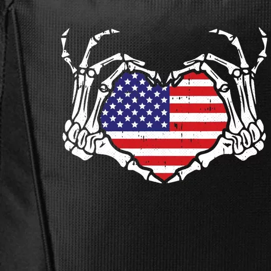 Skeleton Hand Heart 4th Of July Love American Flag Patriotic City Backpack