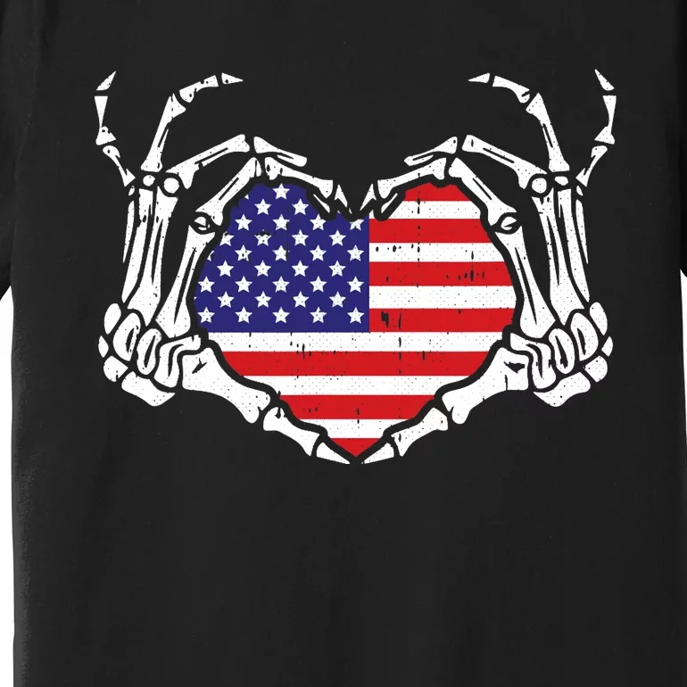 Skeleton Hand Heart 4th Of July Love American Flag Patriotic Premium T-Shirt