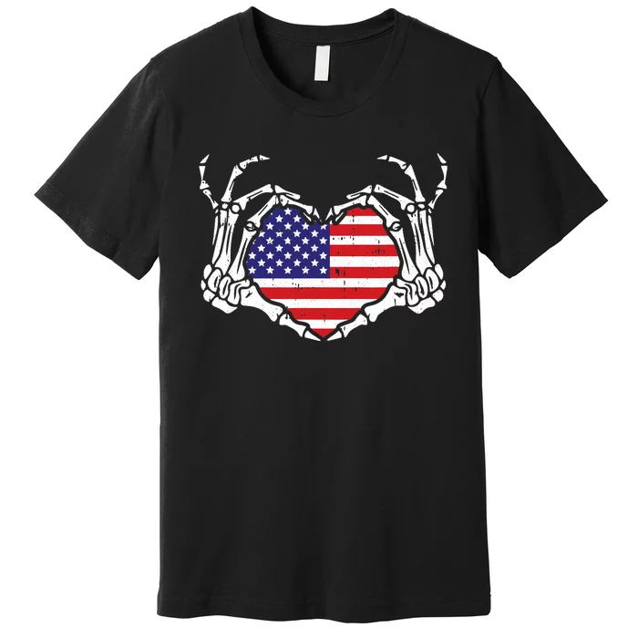 Skeleton Hand Heart 4th Of July Love American Flag Patriotic Premium T-Shirt