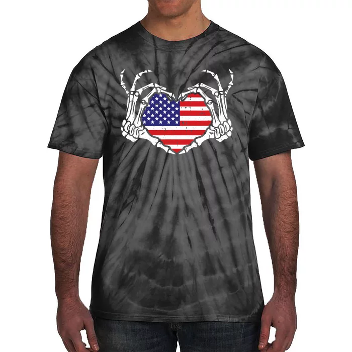 Skeleton Hand Heart 4th Of July Love American Flag Patriotic Tie-Dye T-Shirt