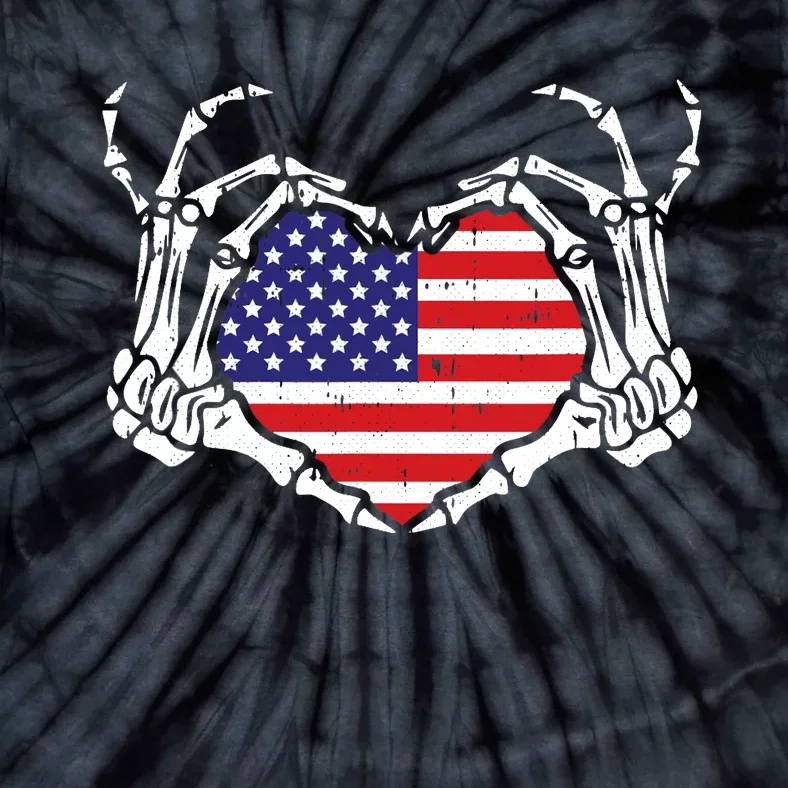 Skeleton Hand Heart 4th Of July Love American Flag Patriotic Tie-Dye T-Shirt