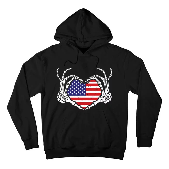 Skeleton Hand Heart 4th Of July Love American Flag Patriotic Tall Hoodie