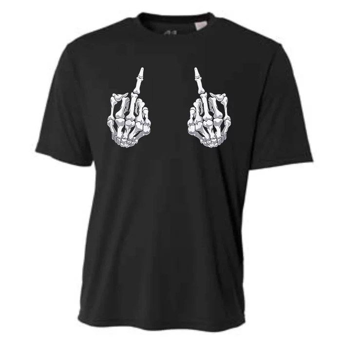 Skeleton Hand Halloween Bones Middle Finger Skull Cooling Performance Crew T-Shirt