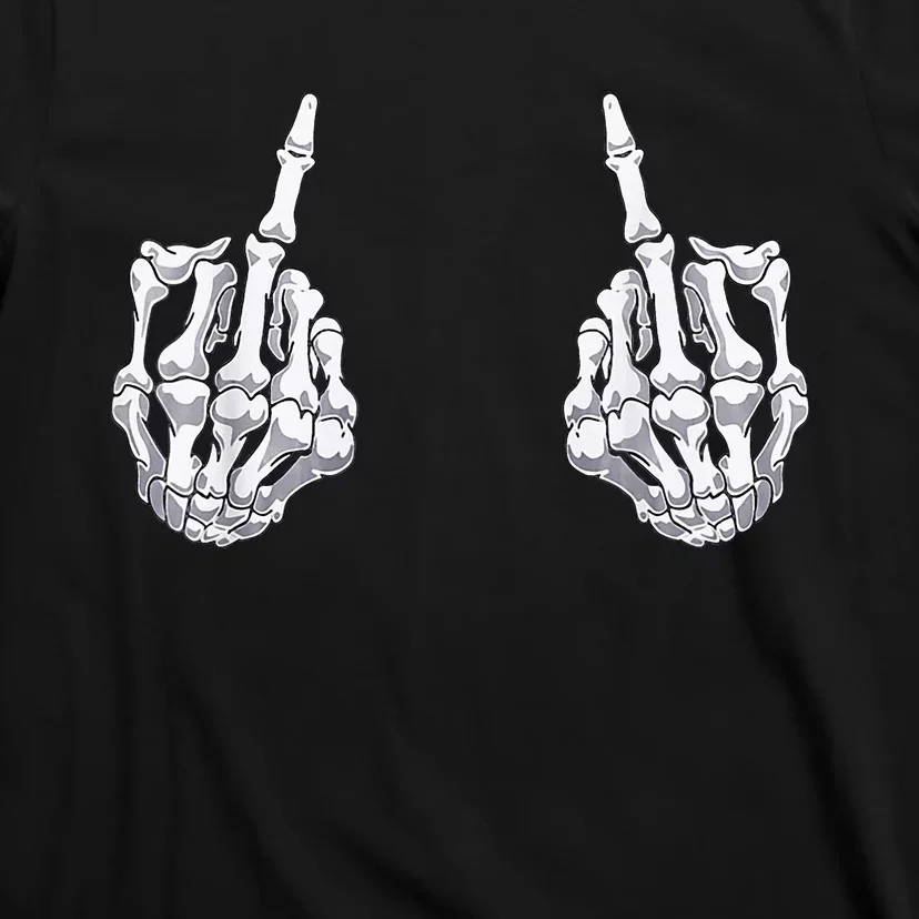 Skeleton Hand Halloween Bones Middle Finger Skull T-Shirt