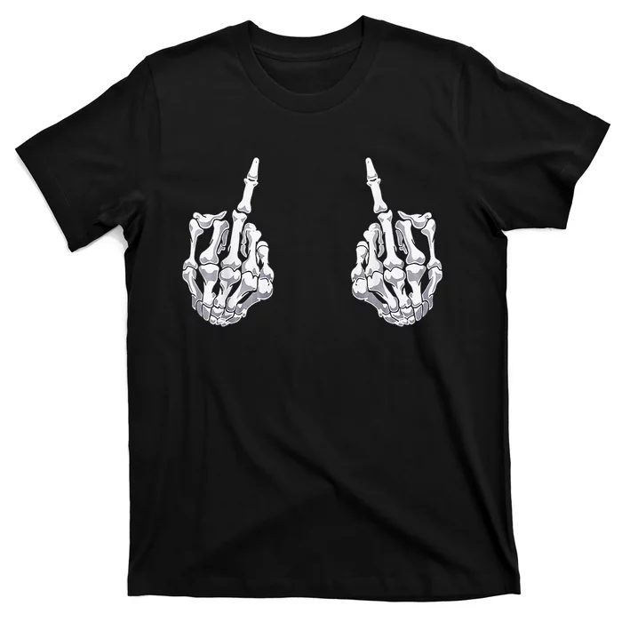 Skeleton Hand Halloween Bones Middle Finger Skull T-Shirt