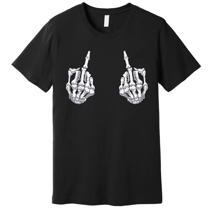 Skeleton Hand Halloween Bones Middle Finger Skull Premium T-Shirt