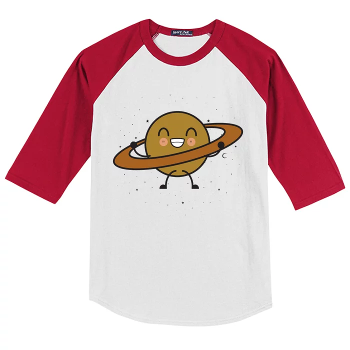 Saturn Hula Hoop Space Cute Kids Colorblock Raglan Jersey