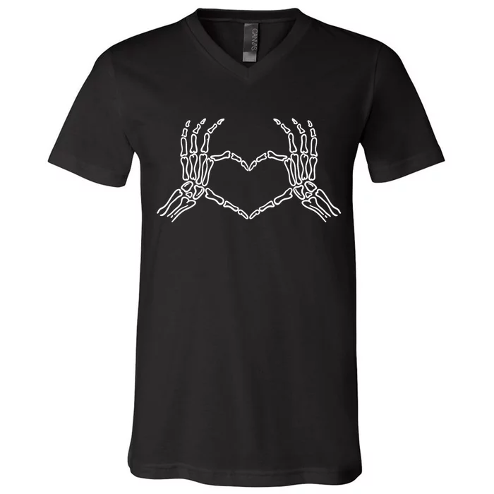 Skeleton Hands Heart Sign Retro Halloween Costume V-Neck T-Shirt