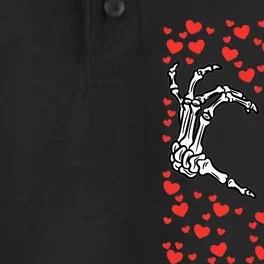 Skeleton Hand Heart Valentines Day Funny Bones Love Dry Zone Grid Performance Polo