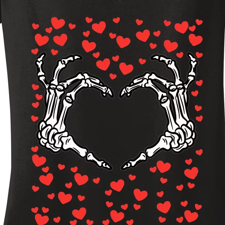 Skeleton Hand Heart Valentines Day Funny Bones Love Women's V-Neck T-Shirt