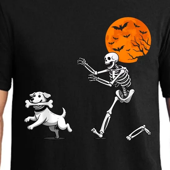 Spooky Humor Halloween Skeleton Chasing Dog Pajama Set