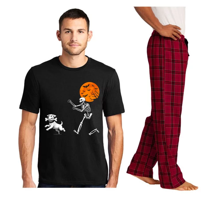 Spooky Humor Halloween Skeleton Chasing Dog Pajama Set