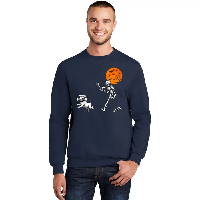 Spooky Humor Halloween Skeleton Chasing Dog Sweatshirt