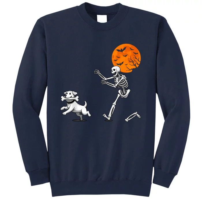 Spooky Humor Halloween Skeleton Chasing Dog Tall Sweatshirt