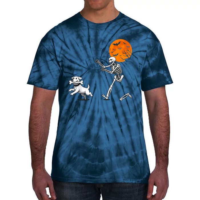 Spooky Humor Halloween Skeleton Chasing Dog Tie-Dye T-Shirt