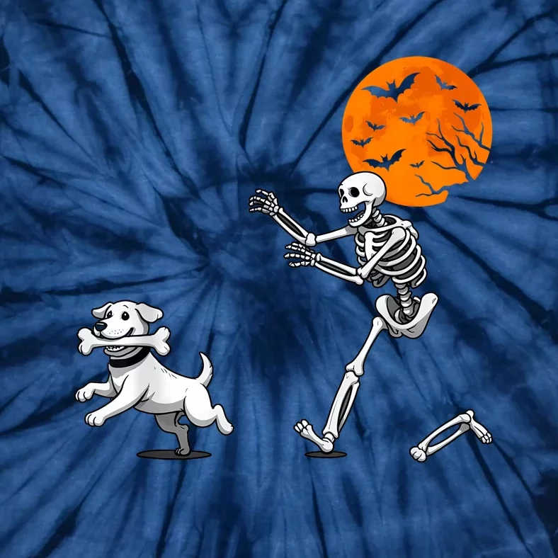 Spooky Humor Halloween Skeleton Chasing Dog Tie-Dye T-Shirt