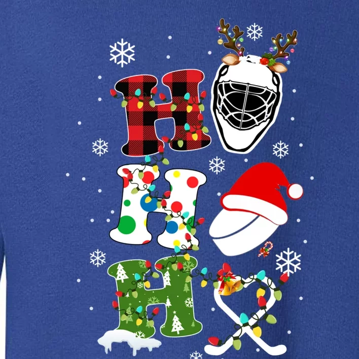 Santa Ho Ho Ho Hockey Christmas Holiday Plaid Xmas Hockey Gift Toddler Sweatshirt