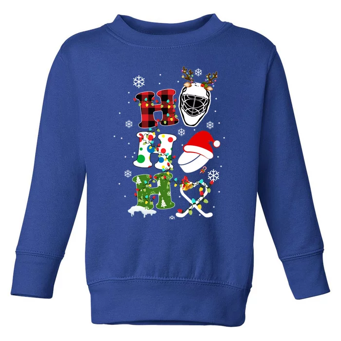 Santa Ho Ho Ho Hockey Christmas Holiday Plaid Xmas Hockey Gift Toddler Sweatshirt